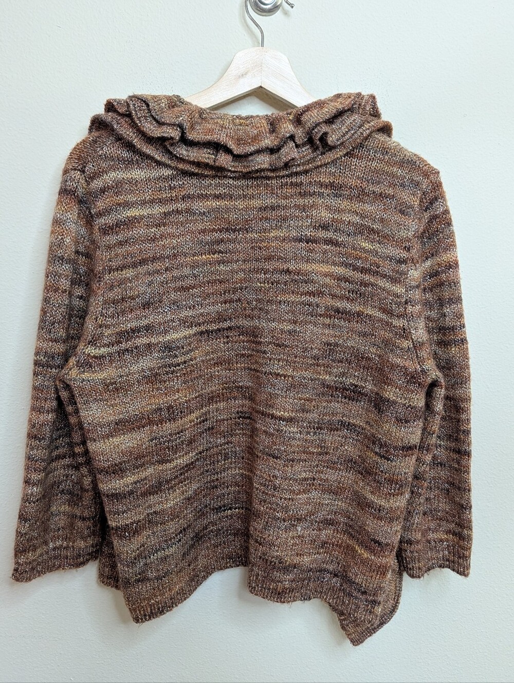 Ruby Rd. Brown Multicolor Space Dye Chunky Knit Cardigan Ruffle Collar Large - Picture 8 of 8
